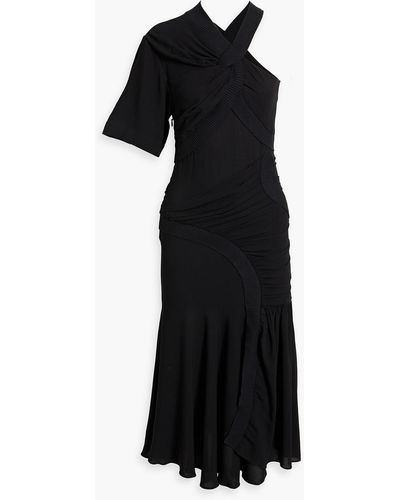 Stella McCartney One-sleeve Ruched Crepe Midi Dress - Black