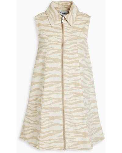 Ganni Zebra-print Denim Mini Dress - Natural