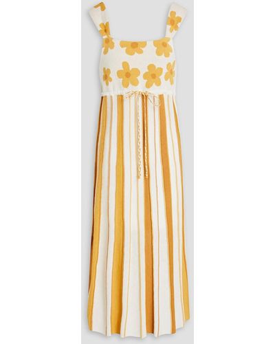 Hayley Menzies Sunray Jacquard-knit Linen-blend Midi Dress - Metallic