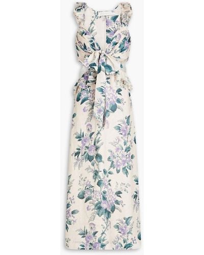 Zimmermann Cassia Ruffled Floral-print Linen Midi Dress - White