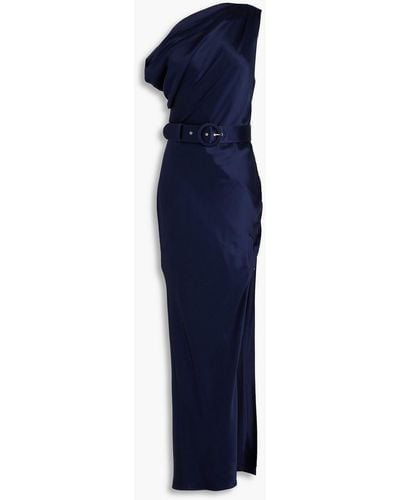 Nicholas Belted Draped Satin-crepe Gown - Blue