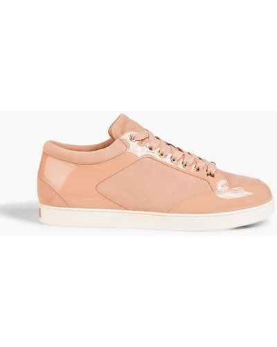 Jimmy Choo Miami Patent Leather-trimmed Suede Sneakers - Pink