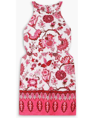 Cara Cara Savannah Cutout Floral-print Linen Mini Dress - Red
