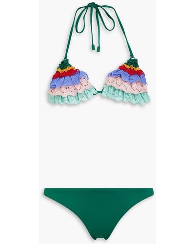 Zimmermann Tiered Paisley-print Triangle Bikini - Green