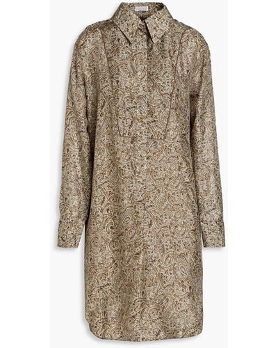 Brunello Cucinelli Paisley-print Silk-satin Mini Shirt Dress - Natural