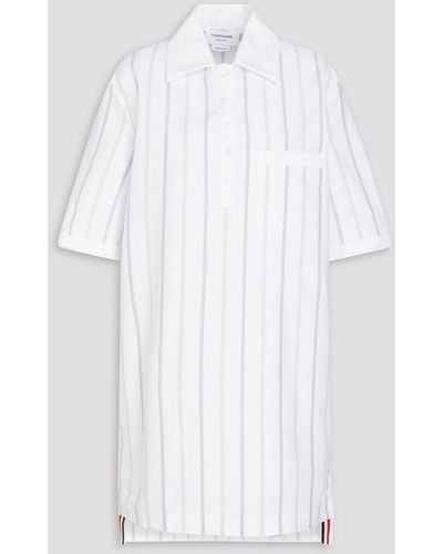Thom Browne Striped Cotton Oxford Mini Shirt Dress - White