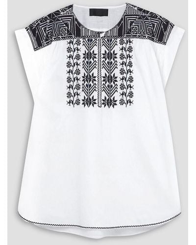 Nili Lotan Aurielle Embroidered Cotton-poplin Top - White