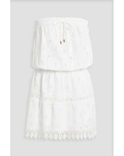Melissa Odabash Strapless Shirred Broderie Anglaise Cotton Mini Dress - White
