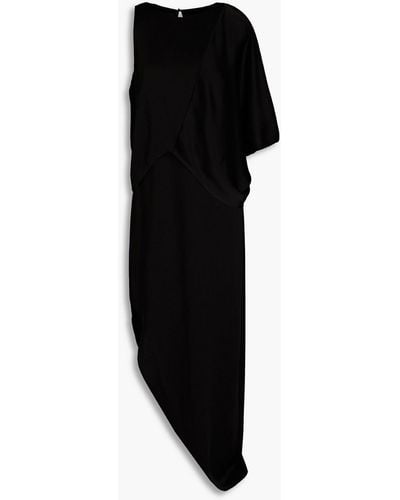 Halston Asymmetric Draped Satin Maxi Dress - Black