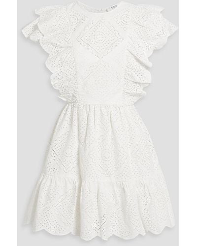 Sea Ruffled Cutout Broderie Anglaise Cotton Mini Dress - White