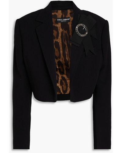Dolce & Gabbana Cropped Embellished Wool-blend Crepe Blazer - Black