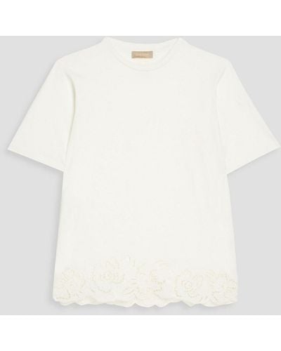 Elie Saab Broderie Anglaise Cotton-jersey T-shirt - White