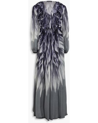 Alberta Ferretti Ruffle-trimmed Plissé Silk-voile Maxi Dress - Grey