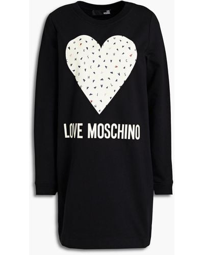 Love Moschino Printed French Cotton-blend Terry Mini Dress - Black