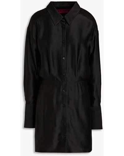 GAUGE81 Devin Ribbed Satin Mini Shirt Dress - Black