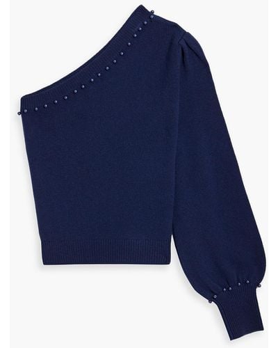 Cami NYC Virginia One-sleeve Faux Pearl-embellished Merino Wool Jumper - Blue