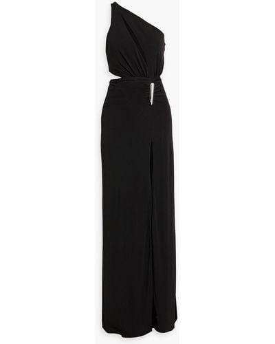 Halston Ivanna One-shoulder Cutout Jersey Gown - Black