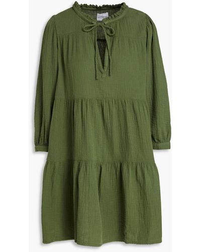 Honorine Giselle Tiered Gathered Cotton-gauze Mini Dress - Green