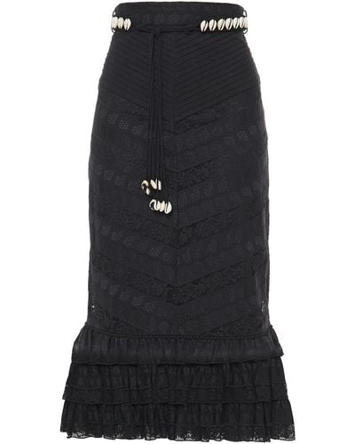Zimmermann Tiered Broderie Anglaise Voile And Lace Midi Skirt - Black