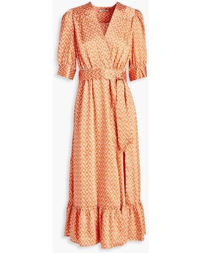 Sandro Enrika Printed Satin-twill Midi Wrap Dress - Orange
