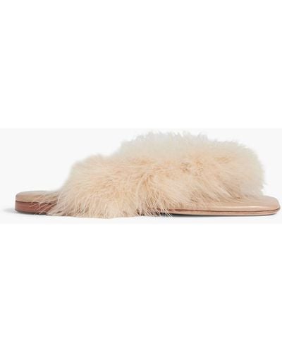 Sleeper Pom Feather-embellished Leather Sandals - White