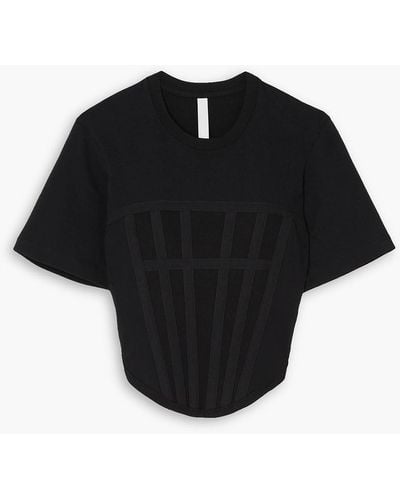 Dion Lee Cropped Grosgrain-trimmed Ribbed Stretch-cotton Jersey T-shirt - Black