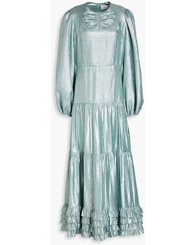 Erdem Lucine Gathered Silk-blend Jacquard Maxi Dress - Blue
