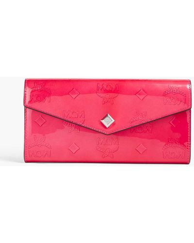 MCM Portemonnaie aus glanzleder mit logoprägung - Pink