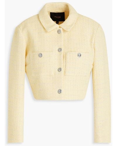 Maje Cropped Cotton-blend Bouclé-tweed Jacket - Natural