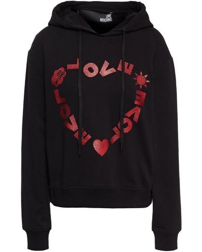 Love Moschino Glittered French Cotton-blend Terry Hoodie - Black