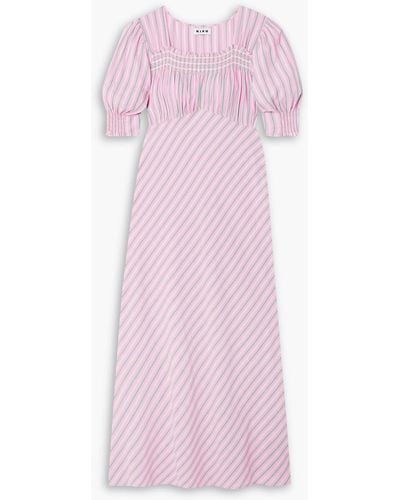 RIXO London Corsica Shirred Striped Cotton-blend Midi Dress - Pink