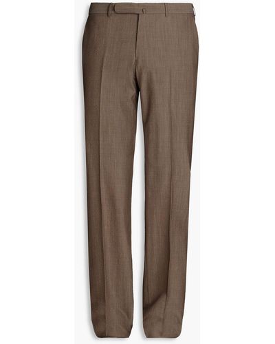 Zegna Wool And Silk-blend Seersucker Trousers - Brown