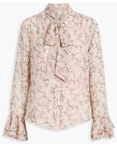 Mikael Aghal Pussy-bow Floral-print Metallic Fil Coupé Blouse - Natural