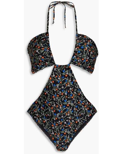 Rosetta Getty Cutout Floral-print Swimsuit - Black
