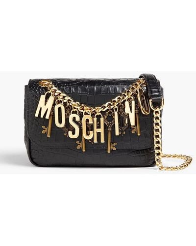 Moschino Embellished Croc-effect Leather Shoulder Bag - Black