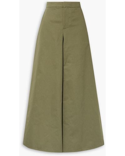 Marni Cotton And Linen-blend Twill Wide-leg Pants - Green