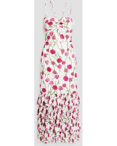 AMUR Isabelle Tiered Floral-print Crepe Maxi Dress - White