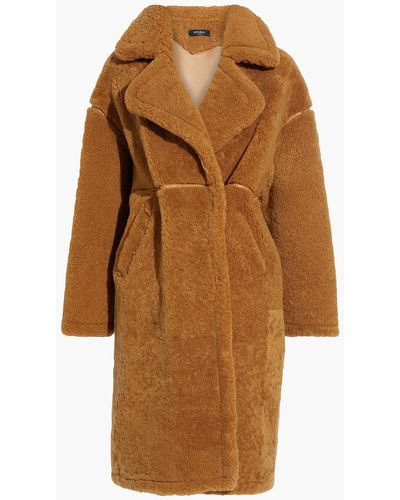 Muubaa Double-breasted Leather-trimmed Shearling Coat - Brown