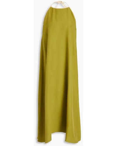Giuliva Heritage Two-tone Slub Silk Halterneck Maxi Dress - Green