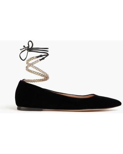 Gianvito Rossi Angie Chain-embellished Velvet Point-toe Flats - Black