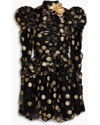 Zimmermann Ruffled Glittered Tulle Mini Dress - Black