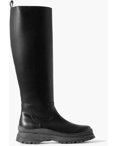 STAUD Bow Leather Knee Boots - Black