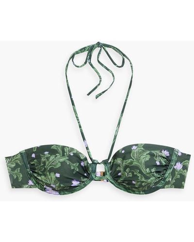 Agua Bendita Bronce Peonia Ocaso Floral-print Underwired Halterneck Bikini Top - Green