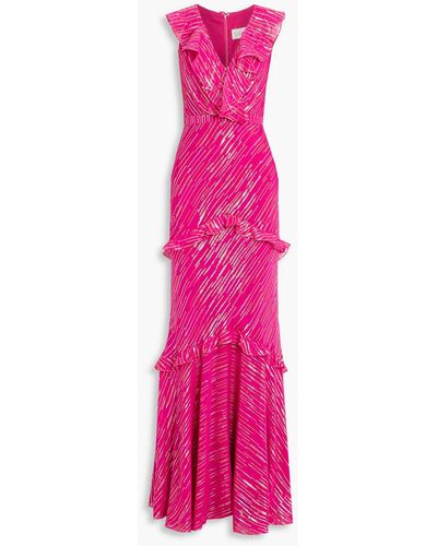 Saloni Rita Ruffled Metallic Silk-blend Jacquard Maxi Dress - Pink