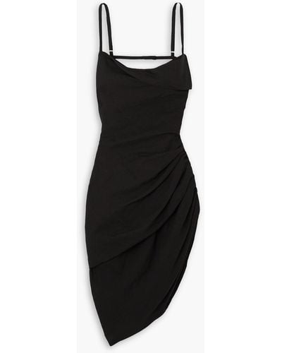 Jacquemus Saudade Asymmetric Draped Woven Mini Dress - Black
