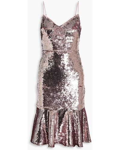Marchesa Fluted Sequined Tulle Dress - Pink