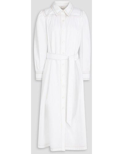 Tory Burch Gathered Cotton-twill Midi Shirt Dress - White