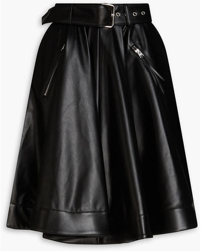 Sara Battaglia Belted Faux Leather Skirt - Black