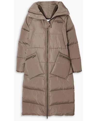 Ganni Oversized Quilted Shell Coat - Brown