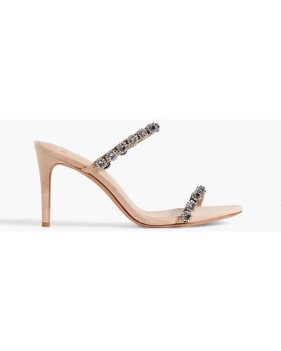 Alexandre Birman Crystal-embellished Suede Mules - Natural